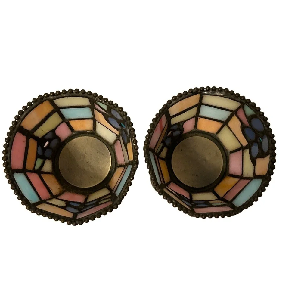 PartyLite Hydrangea Stained Glass Votive Tea Light Candle Holder Set Of 2